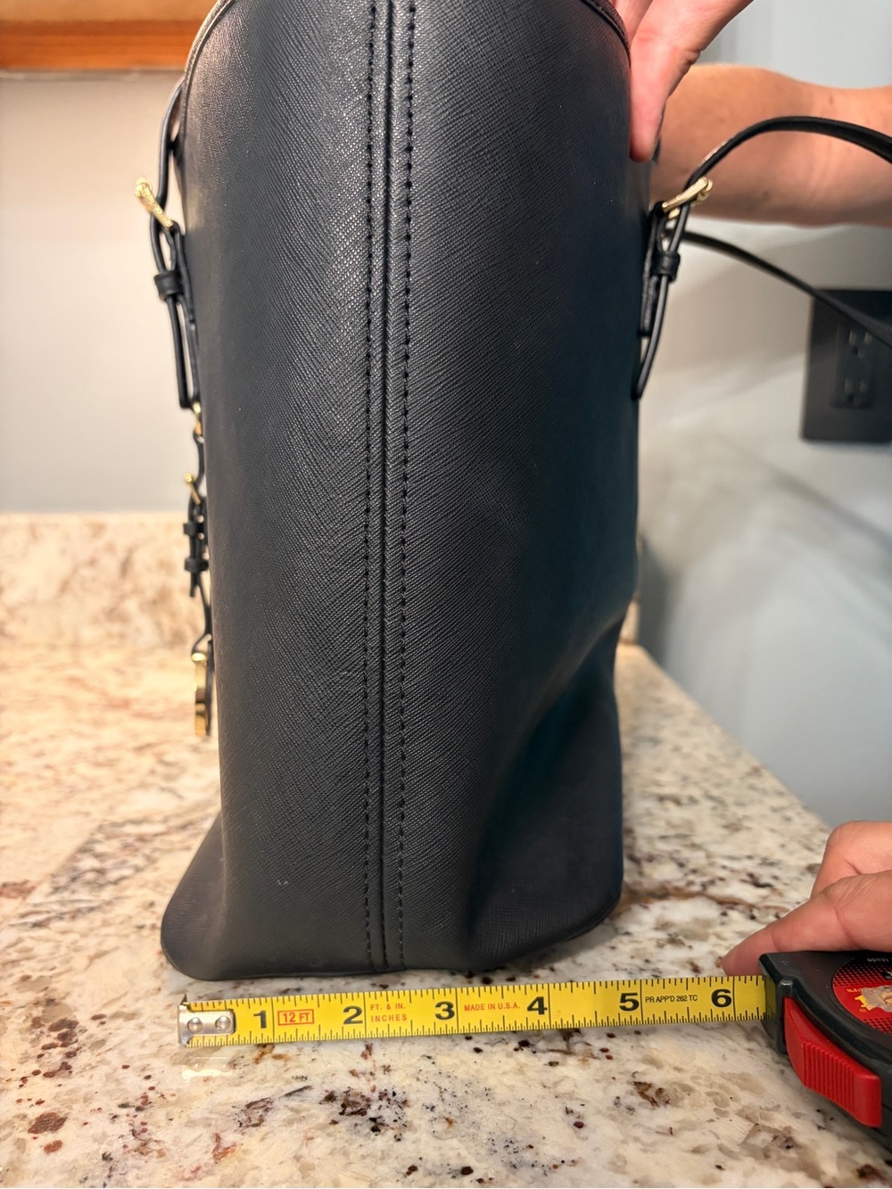 Michael Kors Black Leather Tote with Gold MK Charm - Picture 13 of 13